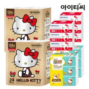 [레드패키지]헬로키티 골드라벨4겹 화장지24롤2팩+팝업티슈6팩+키친타올6팩