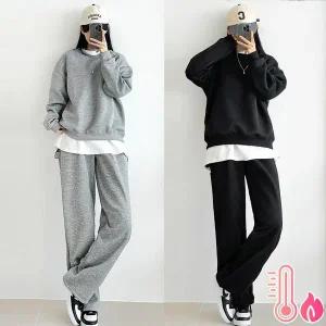 [하프클럽/]양털 맨투맨 카펜터 와이드 세트 ~2XL 기모 트레이닝세트 오버핏