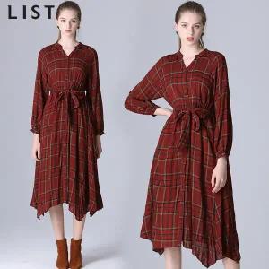 [리스트(LIST)] 펠리체 벨트 체크 롱 원피스 (택가격:228000원)
