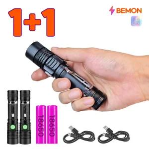 1+1 82g 가벼운 괴물 LED 손전등 충전식 휴대용 후레쉬 초강력 서치라이트