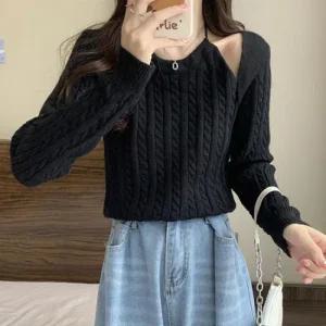 [오노마] ONM 홀터넥 볼레로 긴팔 니트 어깨트임  데이트룩  15189252)