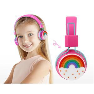 어린이 청력보호 85dB 제한 무선 무지개 핑크 헤드셋 가벼운 운동용 오디오