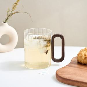 [모던하우스] 소울카페 우드핸들 플리츠 내열유리 손잡이잔 400ml