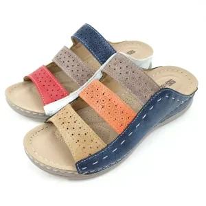 순이의신발장 발편한 키높이 통굽 푹신한 쿠션 발볼넓은 여성 여름 여자 가죽 슬리퍼 4cm