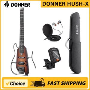 Donner HUSH-X 헤드리스 사일런트 어쿠스틱 일렉트릭 여행용 기타 탈착식 프레임 초경량 마호가니 솔리드