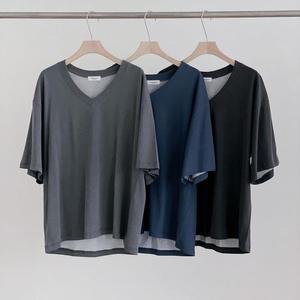 여성 면반팔 민무늬 빅사이즈 딥브이넥 티셔츠