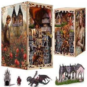 미니시티 북 누크 키트 - 성인 및 청소년을 위한 DIY 미니어처 하우스 3D 나무 퍼즐, LED 조명이 있는 북누크 책장 장식 스케일 모델 빌드, 가족 친구를 선물 (잠자는 숲속의 미녀)