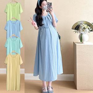 임산부원피스 반팔원피스 빅사이즈 여성 여름임산부원피스 플리츠 원피스 1P 임부복 반팔 치마 반팔롱원피