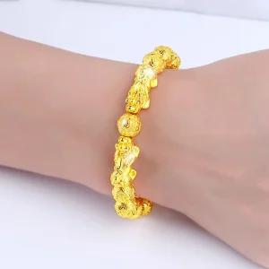 남녀공용 커플 24k 압축 도금 팔찌 비휴 육자진언 남성 염주 불교 여자 14K 금전운 액막이