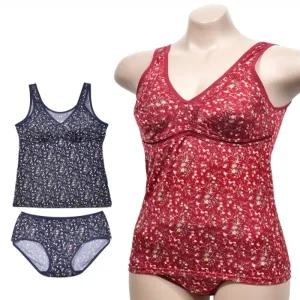 (보엠) 여성스럽고 편안한 플라워 나염 노몰드 노와이어 브라런닝 팬티 세트