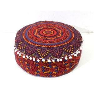 크래프트 칼라 대형 히피 만다라 명상 플로어 오스만 베개 쿠션 파우치 커버 사각 보헤미안 서클 케이스 야외 벽난로 요가 거실 장식 뉴 오렌지, 16인치 원형