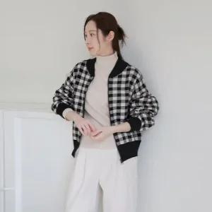 [르포엠]모던 깅엄 체크 니트자켓+풀오버 2종세트