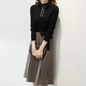 [샐리] 버튼체크플레어니트원피스_I5D-COP001