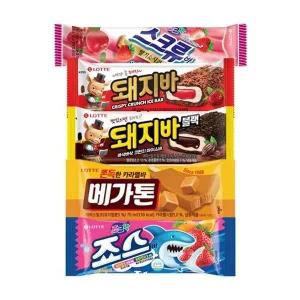 죠스바x10개+스크류바x10개+메가톤바x10개+돼지바x5개+돼지바블랙x5...