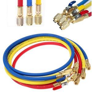 볼 밸브가 있는 냉매 충전 호스 R134A R12 R22 R502 R404 에어컨 매니폴드 게이지 1/4인치 스레드 세트 60인치 빨간색/노란색/파란색(3팩)에 적용