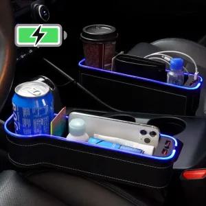 차량용 사이드포켓 컵홀더 수납함 멀티 QC3.0 고속충전 RGB LED 틈새 듀얼 충전 포트