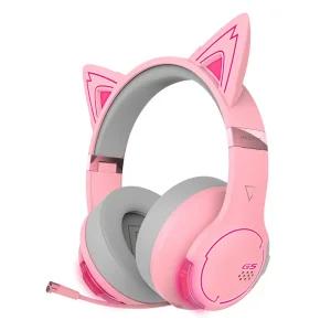 고양이 무선 헤드셋마이크 LED 라이트닝 녹음 이어폰 헤드셋(검은색) + 마우스패드