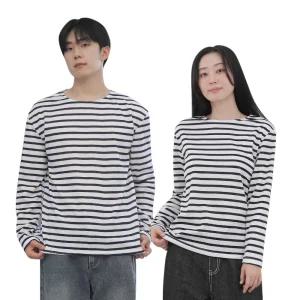 남녀공용 스트라이프 티셔츠 빅사이즈 여성 남성 커플티 긴팔 단가라 줄무늬 봄 가을 사계절 데일리 라운드넥