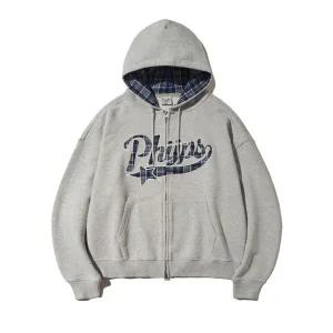 PHYSICAL DEPARTMENT 체크 스타테일 엘보우 패치 후드집업_그레이 PFF1HZ301SGR 204909