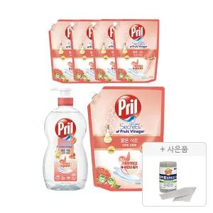 프릴 맑은식초 자몽 용기, 700ml, 1개 + 리필, 1L, 5개  + 증정 (버블버블 일회용 롤 수세미 28장(롤형),1개)