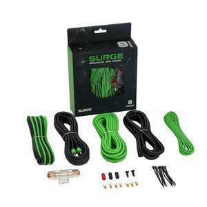 서지 8 게이지 자동차 증폭기 배선 키트 - 20피트 그린 전원 케이블, RCA 인터커넥트, 30피트 스피커 와이어, 미니-AG 퓨즈 홀더, 스플릿 룸 및 액세서리 오디오 앰프
