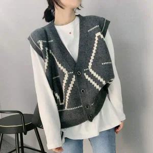 [콩심팥심]여자 크롭 스타일 니트 조끼 가디건 고품질 브이넥 일