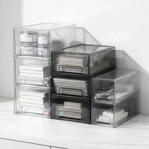 고급 투명 플라스틱 서랍식 정리함 적층 리빙박스 수납함 펜트리 투명 블랙