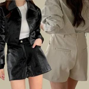 레더팬츠 숏팬츠 여성 가을반바지 3부 가죽반바지 키작녀 코디