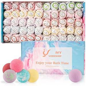 여성용 배스밤 선물 세트, 10가지 풍부한 향이 담긴 천연 버블 50개, 수제 배스 퍼지, 스파, 그녀/그 사람,
