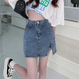 바지 일체형 롱다리 패션 데님 스커트 스타일