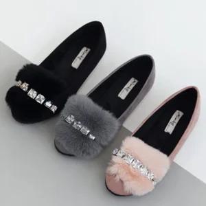 여성 토끼털 털단화 털신발 플랫슈즈 모카신