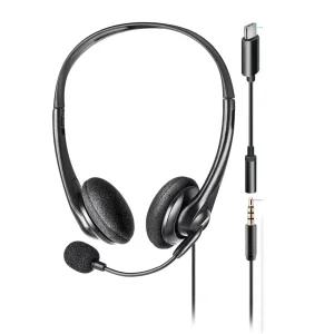 C타입 3.5mm 4극 유선헤드셋 마이크 헤드폰 어학용 학습용 노트북 PC 핸드폰 태블릿 인강 게임