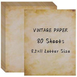 80장 빈티지 종이, 8.5인치 x 11인치 앤티크 문구류 편지 크기 프린터 양면 숙성 양피지 인쇄, 초대 이력서용 장식용 올드