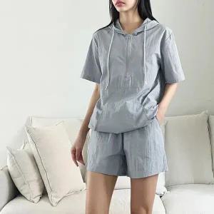 [하프클럽/]여자 SS 후디 반소매 반지퍼 하프팬츠 세트