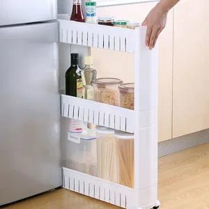 3단 틈새 수납장 이동식 슬림 3단 틈새 수납장 베란다 다용도 소형 욕실 슬라이딩 트롤리 세탁실 냉장고
