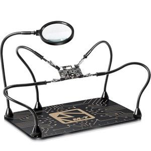 M-T 헬핑 핸즈 납땜 스테이션, 전자 수리 보석 공예 및 용접을 위한 논슬립 스틸 가중 베이스 4 암에 5배 확대경 13x9가 장착된 마그네틱 서드 핸드 툴 PCB 홀더