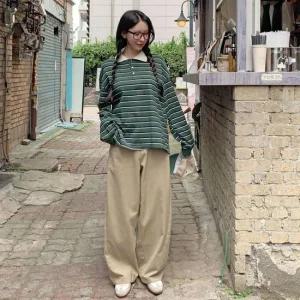 여자 배색 단가라 a라인 루즈핏 카라넥 긴팔티