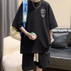 남자 프린팅 반팔 반바지 여름 트레이닝 세트 셋업