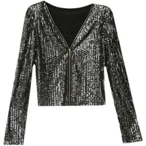 반짝이 라인댄스 공연복 줌바 반팔 브이넥 상의 에어로빅복