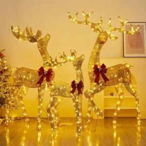 크리스마스 루돌프 LED 조명 사슴 가족 장식 야외 철제 트리 데코 썰매 전구 모형