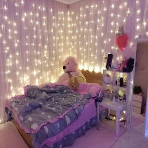 [도토로]은하수 400구 투명선 LED 커튼 웜색 지니전구(3Mx2M) (전원잭포함) (연결가능)