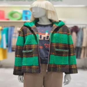 [베네통] 베네통 체크 후드 집업 하프 코트 BACT65461