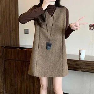 [하프클럽/]데일리 니트 레이어드 브이넥 원피스 하객룩 민소매