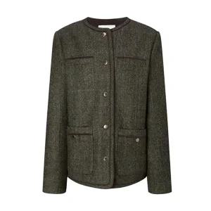 [셀러허브 패션]헤지스 여성 라운드넥 체크 트위드 자켓 브라운 HSJA5D901W2