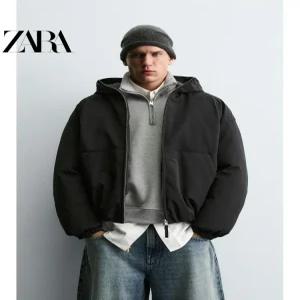 ZARA 자라 테크니컬 패디드 후드 집업 재킷 8281 405 BLACK