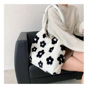 꽃 제주도 캠퍼스 겨울 에코백 페이크 포인트 털 미학생보조 숄더 따듯한 가방