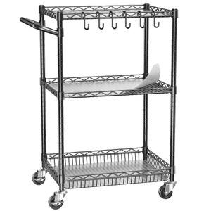 바퀴가 달린 알렉세이홈 금속 롤링 유틸리티 카트, 수납장이 있는 3단 소형 헤비 듀티 카트 750파운드, 손잡이가 스틸 와이어 주방 서비스 실내외용 상업용 등급