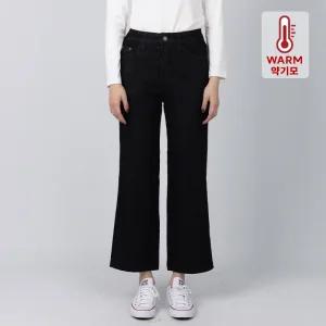 여성 청바지 기모 오비통 밴드 와이드 블랙 W4D2352