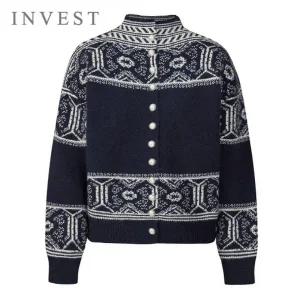 [인베스트]포인트 나염 미들 넥 오픈 니트_INI5W1KT2361