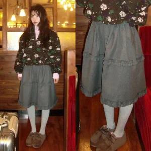 [모코블링]프릴 모직 미디스커트 모직스커트 미디스커트 프릴스커트 울스커트 겨울스커트 겨울치마